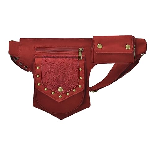 Nilioyul Hüfttasche für Piraten und Wikinger, wasserdichter Stoff, mehrere Farben, Abnehmbarer Schultergurt, der einfach ist, Rot von Nilioyul