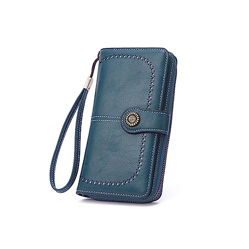 Nilioyul Luxus Frauen Brieftasche Vintage Stil PU Leder Geldbörse Hohl Bifold Dame Einfarbig Kartenhalter Mode Münzen Handytasche, Blau von Nilioyul