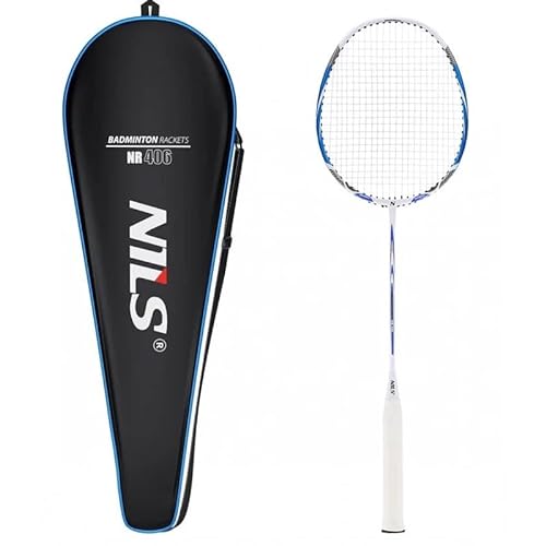 NILS EXTreme Badmintonschläger - Langlebige Badminton Schläger für Fortgeschrittene aus Aluminium und Graphit - Praktisch Badminton Set mit Tragetasche - Weiß und Hellblau von Nils Extreme