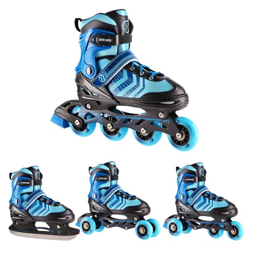 Nils Extreme 4-In-1 Inliner Eishockey Devin, Farbe:Schwarz-Blau, Größe:M(34-38) von Nils Extreme