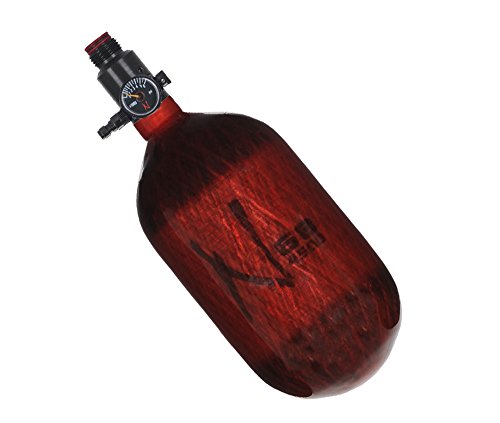 Ninja Paintball komprimierter HPA-Lufttank mit verstellbarem Regler (alle Farben/Größen) (68/4500 Carbon, Standard Adj Reg, durchscheinendes Rot, 68ci) von Ninja
