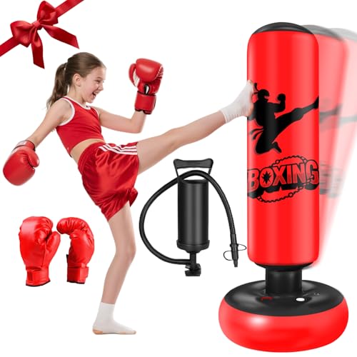 Ninonly Boxsack Kinder 160 cm Aufblasbare Boxsack Stehend Kinder Standboxsack mit Boxhandschuhen für Training, Karate, Taekwondo, Boxen Stressabbau von Ninonly