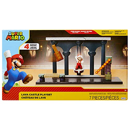 Nintendo Jakks 400174 Super Mario Spielset - Lawa Schloss - inkl. 6cm Mario Figur, Knochen Lift & Bridge von Jakks Pacific