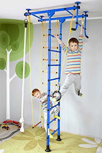 NiroSport FitTop M1 Indoor Klettergerüst für Kinder Sprossenwand für Kinderzimmer Turnwand Kletterwand, , kinderleichte Montage, max. Belastung bis ca. 130 kg (Blau) von Niro Sportgeräte