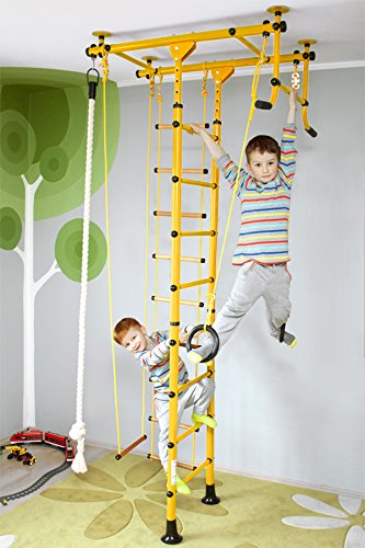 NiroSport FitTop M1 Indoor Klettergerüst für Kinder Sprossenwand für Kinderzimmer Turnwand Kletterwand, , kinderleichte Montage, max. Belastung bis ca. 130 kg (Gelb) von Niro Sportgeräte
