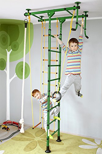 NiroSport FitTop M1 Indoor Klettergerüst für Kinder Sprossenwand für Kinderzimmer Turnwand Kletterwand, kinderleichte Montage, max. Belastung bis ca. 130 kg (Grün) von Niro Sportgeräte