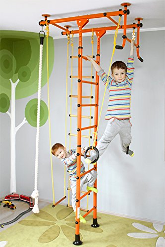 NiroSport FitTop M1 Indoor Klettergerüst für Kinder Sprossenwand für Kinderzimmer Turnwand Kletterwand, kinderleichte Montage, max. Belastung bis ca. 130 kg (Orange) von Niro Sportgeräte