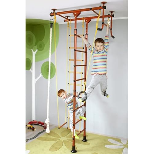 NiroSport FitTop Klettergerüst Indoor für Kinder in Rot/Metallsprossen/Indoor Sprossenwand für Kinderzimmer/leicht montierbare Kletterwand/Turnwand für max. Belastung bis 130 kg von Niro Sportgeräte