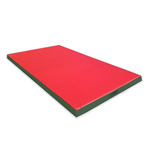 NiroSport Turnmatte für zu Hause / 8cm hohe Weichbodenmatte für Gymnastik & Yoga/Kinder Sportmatte für Turnhallen – hautfreundlicher Fitnessmatte aus abwaschbarem Kunstleder (100 x 100 cm, Rot/Grün) von NiroSport