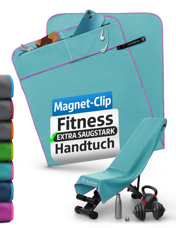 NirvanaShape Sporthandtuch Fitness-Handtuch mit Magnet-Clip, Mikrofaser Sporthandtuch, Microfaser, 2x Reißverschlusstaschen & Funktionaler Geräteüberzug, Ultra-Saugfähig von NirvanaShape