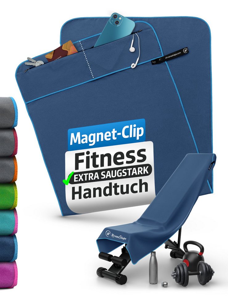 NirvanaShape Sporthandtuch Fitness-Handtuch mit Magnet-Clip, Mikrofaser Sporthandtuch, Microfaser, 2x Reißverschlusstaschen & Funktionaler Geräteüberzug, Ultra-Saugfähig von NirvanaShape