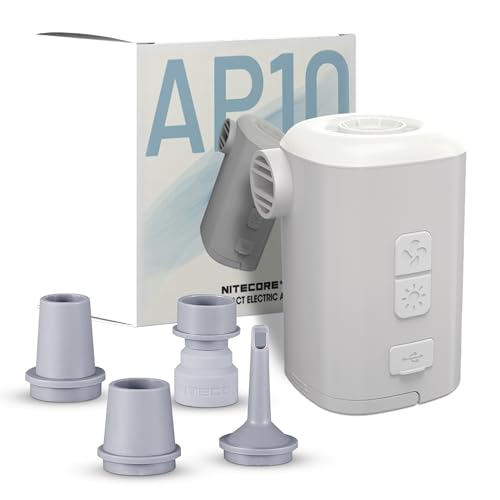 NITECORE AP10 Elektrische Luftpumpe | Licht | 3600mAh Akku | USB-C | Pumpe zum Aufpumpen | Handluftpumpe | Campingmatratze | Akkupack | kleine Pumpe von Nitecore