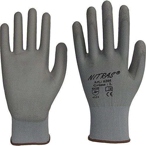 240 Paar NITRAS 6205 Nylon Handschuh PU grau, Gr.: XL / 9 von Nitras