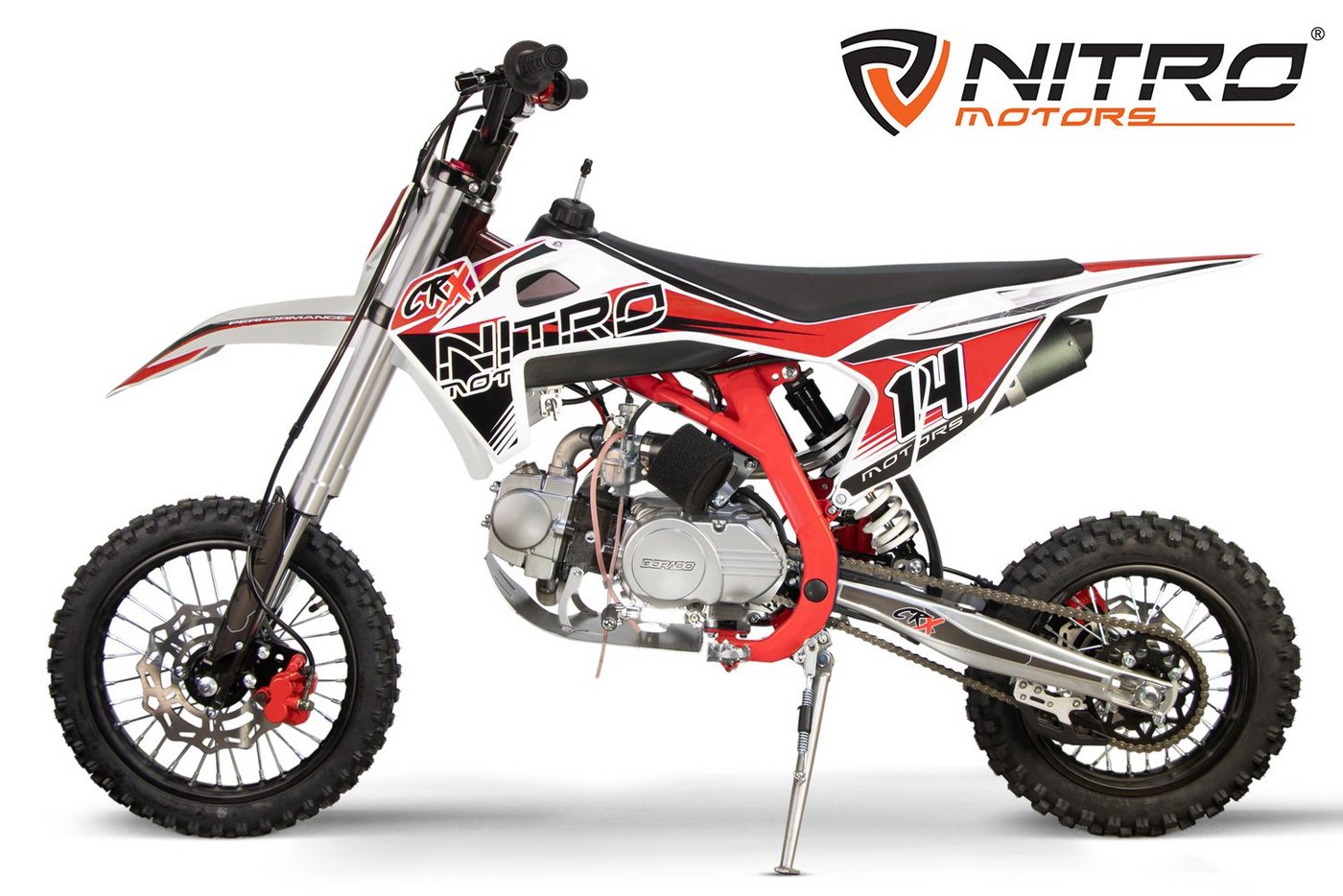 Nitro Motors Dirt-Bike 125cc Dirtbike 14/12 Kickstarter 4-Gang Manuell Pitbike Crossbike, 4 Gang" von Nitro Motors