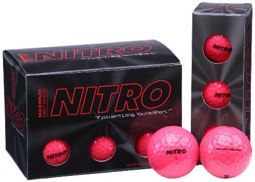Nitro Langstrecken-Golfbälle (12 Stück), alle Stufen, Maximaldistanz, Titankern 85, Kompression, hohe Geschwindigkeit, Spin-Kontrolle, USGA-genehmigt, insgesamt 12 Stück, Hot Pink von Nitro