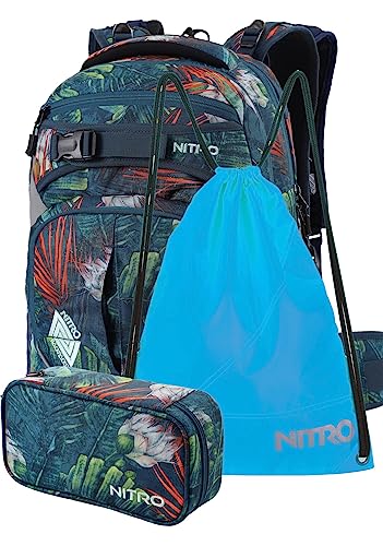 Nitro Superhero, Schulrucksackset, Rucksack, Backpack, abnehmbarer Hüftgurt, robuste Bodenplatte, Thermotasche, Laptopfach, Turnbeutel & Pencil Case XL, Tropical von Nitro