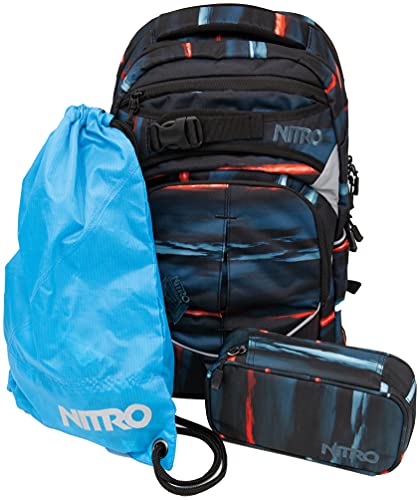 Nitro Superhero, Schulrucksackset, Rucksack, Backpack, abnehmbarer Hüftgurt, robuste Bodenplatte, Thermotasche, Laptopfach, Turnbeutel & Pencil Case XL,Acid von Nitro