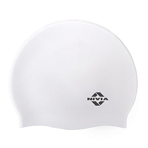 NIVIA Unisex-Adult PRO Silicone Swimming Cap (White) | 4126WH Swim, One Size von Nivia