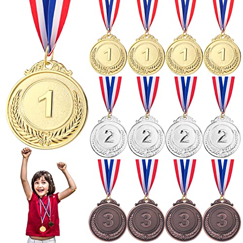 Medaillen Kindergeburtstag 4 Set, Nizirioo Metall Medaille Gewinner Medaillen 3 Stück Gold Silber Bronzer Medaille, Goldmedaillen für Kinder Party Spiele Sports Fussball Pokal Wettbewerb Mitgebsel von Nizirioo