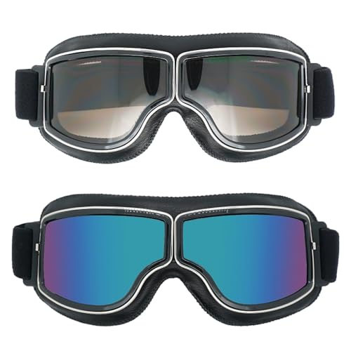 Nizirioo 2 Stück PU Leder Motorradbrille Winddicht Staubdicht Goggle, Motocrossbrille, Schutzbrille, für Motorcycle, Motocross, Bike, ATV für Outdoor-Sportarten, UV400 von Nizirioo