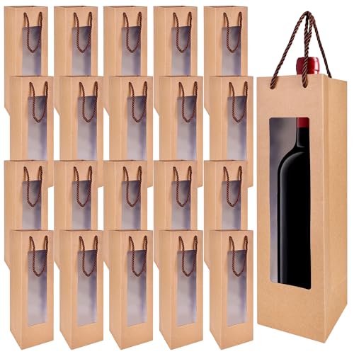 Nizirioo Kraft-Wein-Geschenktüte Weinflaschenbeutel aus Kraftpapier 20 Stück Geschenktüten für Wein Flaschentüten Geschenktüte mit Griff Kraft-Wein-Organizer für Hochzeit Party geschenktüten Flaschen von Nizirioo