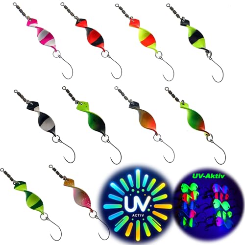 Njord Kalastus Messeneuheit 2023 Spoons Forelle Mega Twist 10 Stück in Spoonbox | Forellen Angeln Spoon Set Forellenköder | Forellen Blinker Angeln Forelle | Forellen Spinner Set Trout Spoon (2,8g UL) von Njord Kalastus