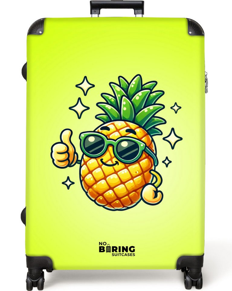 NoBoringSuitcases.com© Kinderkoffer Ananas - Cartoon - Sonnenbrille 77 cm - 98 L, 8 Rollen, Koffer Groß für 30kg, Trolley, Rollkoffer, Reisekoffer von NoBoringSuitcases.com©