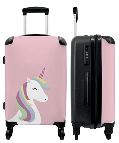 NoBoringSuitcases.com® Hartschalenkoffer Mädchen Kinder Koffer fürs Gepäck Carry on Trolli Einhorn - Pastell - Pink - 67x43x25cm von NoBoringSuitcases.com