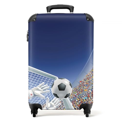 NoBoringSuitcases.com® Kinder Reisekoffer Jungen Handgepäck Koffer Rollkoffer Reisekoffe Fußball - Torwart - Stadion - Tor - 55x35x20cm von NoBoringSuitcases.com