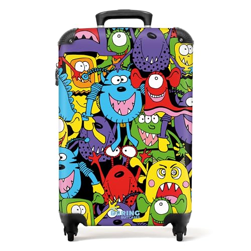 NoBoringSuitcases.com® Kinderkoffer Jungen Koffer handgepäck Trolley Koffer Kinder Jungen - Muster - Monster - Lustig - Suitcase Koffer klein, Trolley Koffer 55x40x20 von NoBoringSuitcases.com