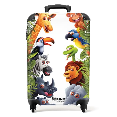 NoBoringSuitcases.com® Kinderkoffer Kindertrolley Handgepäck Koffer Klein Reisekoffer mit Rollen Geschenk - Tiere - Grün - Dschungel - Kindergepäck Kleiner Koffer, 55x40x20 von NoBoringSuitcases.com