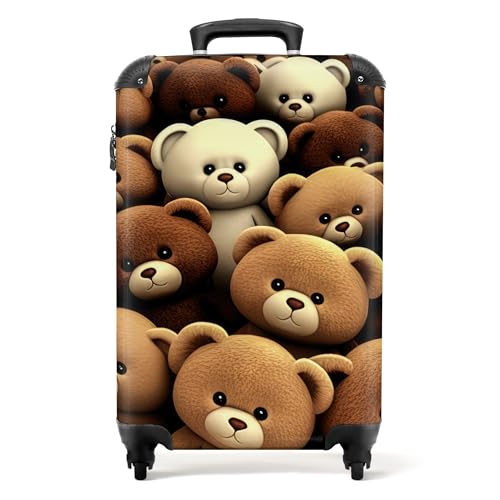 NoBoringSuitcases.com® Koffer Handgepäck Trolley Rollkoffer Kleine Reisekoffer mit 4 Rollen - Teddybär - Teddy - Braun - Bär - Jungen - Mädchen - 55x35x20cm - Fotokoffer - Kabinenkoffer - Boardgepäck von NoBoringSuitcases.com