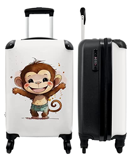 NoBoringSuitcases.com® Koffer Kinder Reisetasche mit Rollen Cabin Bag Handgepäck Geschenke - AFFE - Braun - Aquarell - 55x35x20cm von NoBoringSuitcases.com
