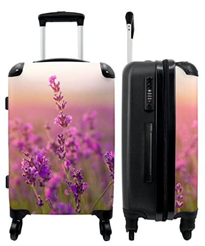 NoBoringSuitcases.com® Koffer groß Trolley Rollkoffer Reisekoffer mit 4 Rollen Fotokoffer - Lavendel - Blumen - Lila - Botanisch - 67x43x25cm - 90 Liter von NoBoringSuitcases.com