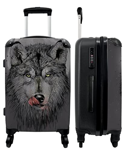 NoBoringSuitcases.com® Koffer groß Trolley Rollkoffer Reisekoffer mit 4 Rollen Fotokoffer - Wolf - Mond - Tiere - Dunkelheit - 67x43x25cm - 90 Liter von NoBoringSuitcases.com