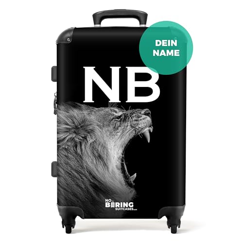 NoBoringSuitcases.com® Koffer personalisiert, 67x43x25cm - Hartschalenkoffer, Koffer Hartschale Mittelgroß - Koffer Groß mit 4 Rollen - Schwarzer/weißer Löwe - Leicht - Koffer mit Namen Initialen von NoBoringSuitcases.com