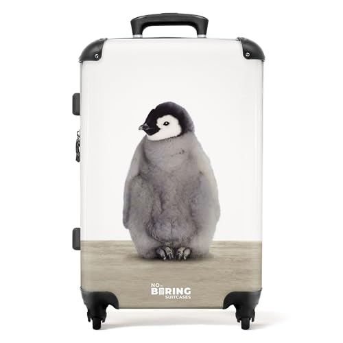 NoBoringSuitcases.com® Reisekoffer Mitgebsel Kindergeburtstag Koffer Reisetasche mit Rollen Trolli Geschenk - Pinguin - Grau - Tiere - Koffer mittelgroß, 67x43x25cm von NoBoringSuitcases.com