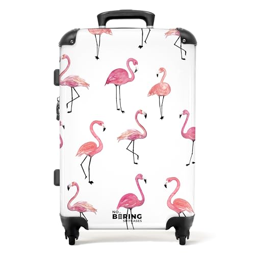 NoBoringSuitcases.com® Reisekoffer Kinderkoffer Mädchen Hartschalenkoffer Groß Trolley Gepäck Koffer Tiermotiv - Flamingo - Muster - Rosa - Koffer mittelgroß, 67x43x25cm von NoBoringSuitcases.com