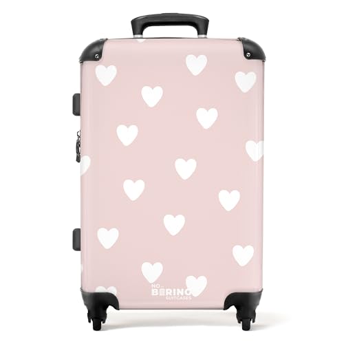 NoBoringSuitcases.com® Reisekoffer Koffer Mädchen Gepäckkoffer Cabin Bag Suitcases Geschenk - Kinder - Muster - Pink - Herzen - Kindergepäck Koffer mittelgroß, 67x43x25cm von NoBoringSuitcases.com