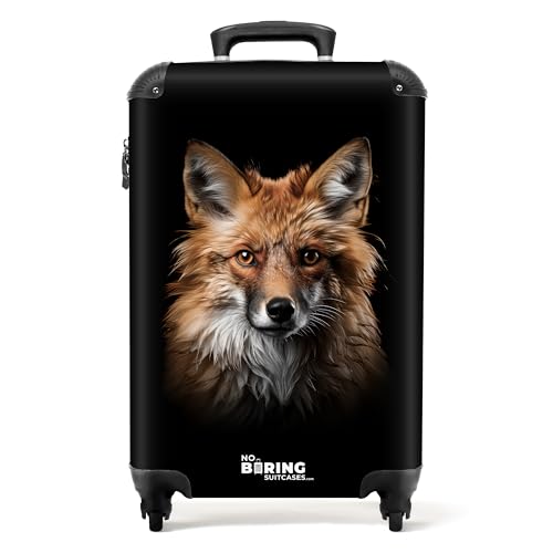 NoBoringSuitcases.com © Hardcase Reisekoffer Koffer Trolleys Hartschale in Handgepäck-Mittelgroß in 12 Bildern (Roter Fuchs auf schwarzem Hintergrund im Close-up, 55x40x20 cm) von NoBoringSuitcases.com