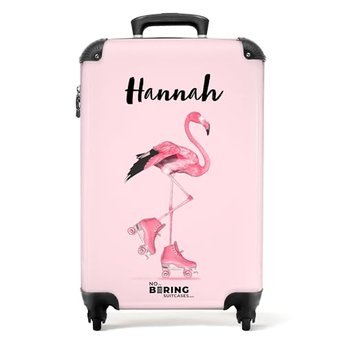 NoBoringSuitcases.com © Kinderkoffer Reisekoffer Koffer Kinder Kindergepäck in Handgepäck-Mittelgroß in 20 Bildern (Personalisiert: Flamingo mit rosa Rollschuhen, 55x40x20 cm) von NoBoringSuitcases.com