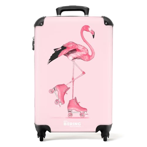 NoBoringSuitcases.com © Kinderkoffer Reisekoffer Koffer Kinder Kindergepäck in Handgepäck-Mittelgroß in 24 Bildern (Flamingo mit rosa Rollschuhen, 55x40x20 cm) von NoBoringSuitcases.com