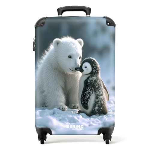 NoBoringSuitcases.com © Kinderkoffer Reisekoffer Koffer Kinder Kindergepäck in Handgepäck-Mittelgroß in 40 Bildern (Eisbär und Pinguin sitzen zusammen im Schnee, 55x40x20 cm) von NoBoringSuitcases.com