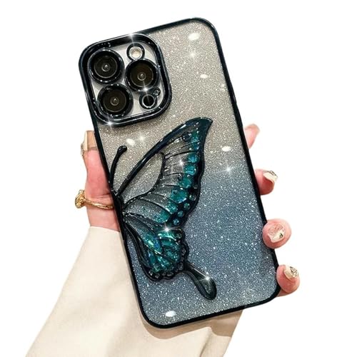 Nogkdyc Für iPhone 15 Hülle 3D Glitter Butterfly Quicksand Niedliche Hülle Für iPhone 15 14 11 12 13 Pro Max -Schutzabdeckung-Für iPhone 11-Blau von Nogkdyc