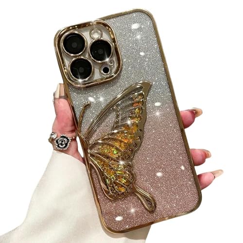Nogkdyc Für iPhone 15 Hülle 3D Glitter Butterfly Quicksand Niedliche Hülle Für iPhone 15 14 11 12 13 Pro Max -Schutzabdeckung-Für iPhone 11-Gold von Nogkdyc