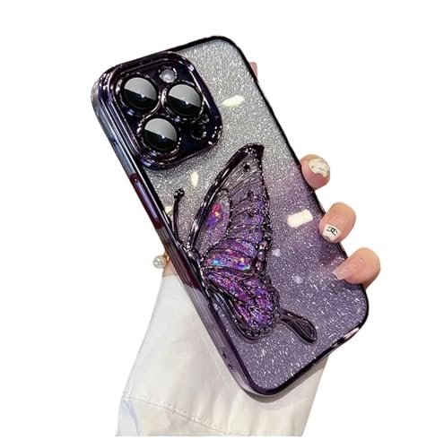 Nogkdyc Für iPhone 15 Hülle 3D Glitter Butterfly Quicksand Niedliche Hülle Für iPhone 15 14 11 12 13 Pro Max -Schutzabdeckung-Für iPhone 11-Lila von Nogkdyc