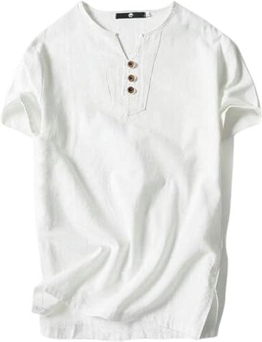 Nogkdyc Herren Sommer T-Shirts Herren T-Shirts Übergröße 5XL 6XL 8XL 9XL Groß Oversized T-Shirt Leinen Kurzarm T-Shirt Herren Sommer Männer-Brust 145cm 7XL-Weiß von Nogkdyc