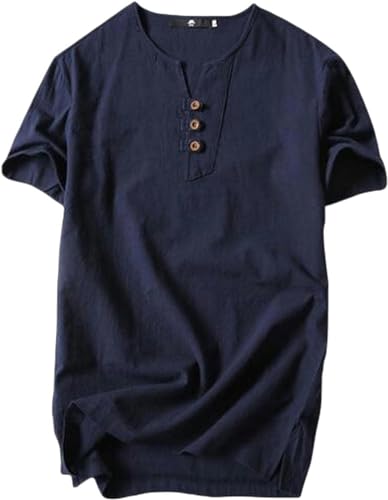 Nogkdyc Herren Sommer T-Shirts Herren T-Shirts Übergröße 5XL 6XL 8XL 9XL Groß Oversized T-Shirt Leinen Kurzarm T-Shirt Herren Sommer Männer-Brust 155cm 9XL-Blau von Nogkdyc