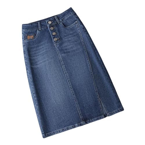 Nogkdyc Jeansrock Damen Plus Size 3XL 5XL Jeansrock Frauenrock Hohe Taille Mittelgroße Länge Großer Slit One Street A-Line Hip Rock-A-XL von Nogkdyc
