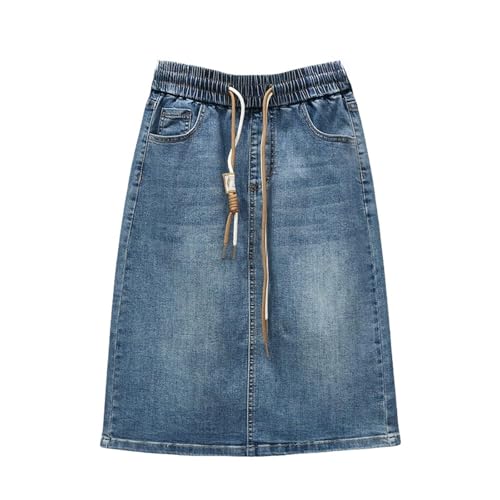 Nogkdyc Jeansrock Damen Plus Size 3XL 5XL Jeansrock Frauenrock Hohe Taille Mittelgroße Länge Großer Slit One Street A-Line Hip Rock-C-5xl von Nogkdyc